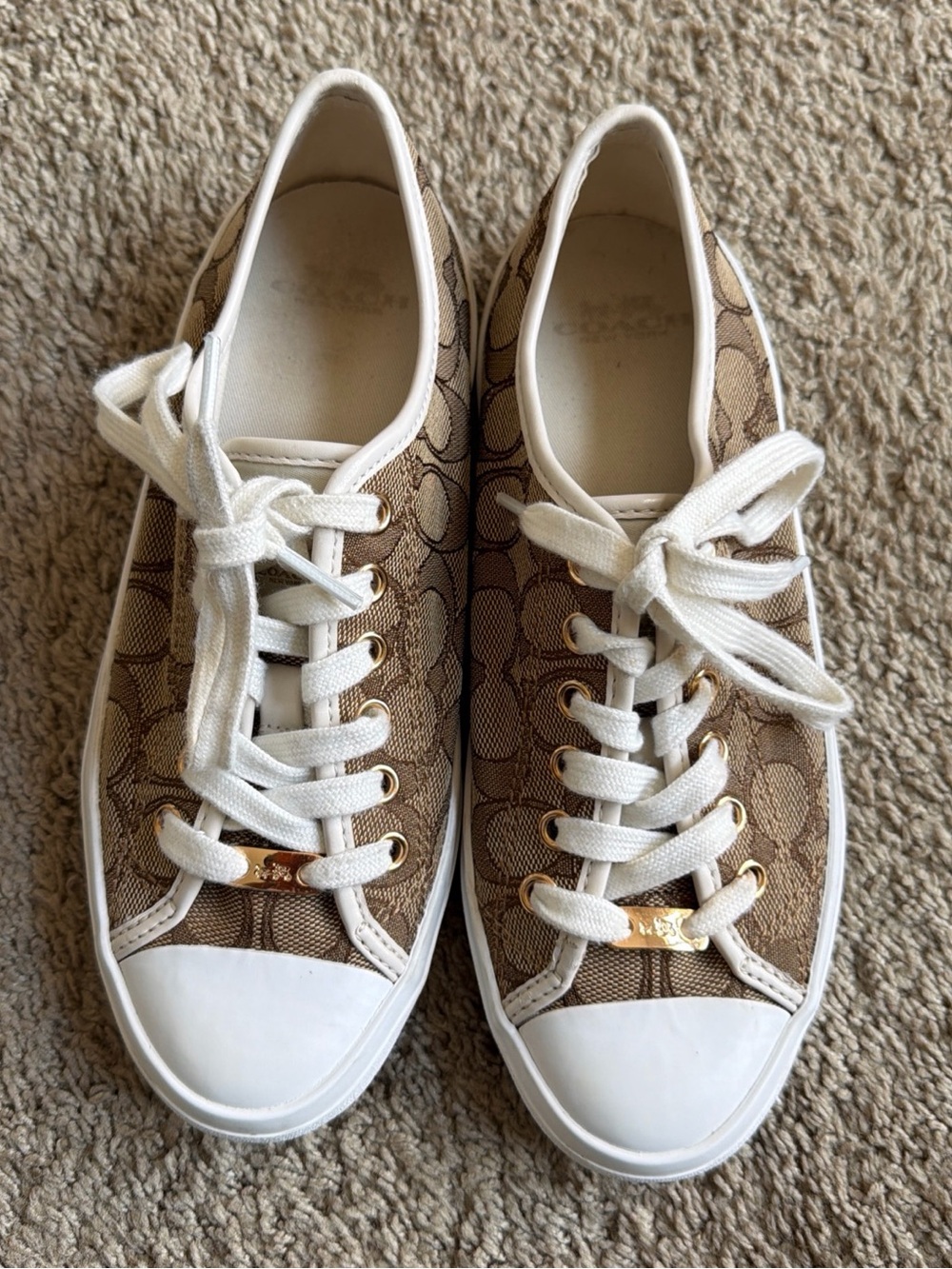 Coach Tan Signature Canvas Low-Top Sneakers with White Accents - Picture 2 of 7